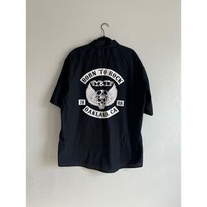 Dickies Vintage Born to Rock Oakland CA Graphic Button‎ Up Biker Shirt 2XL
